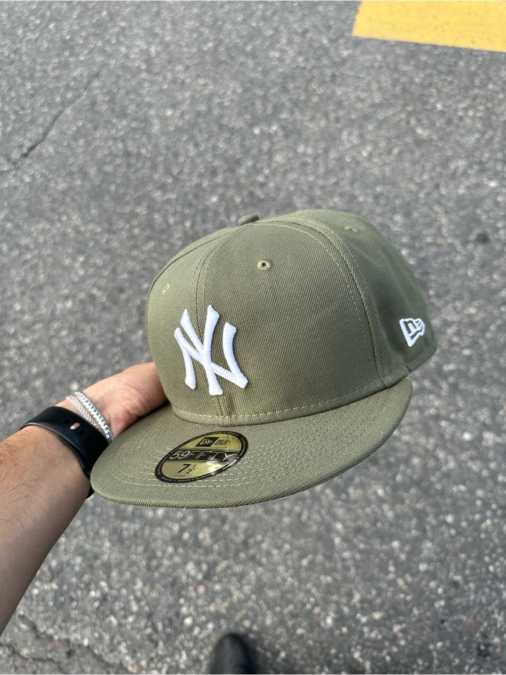 New Era Olive Green NY Yankees Fitted Cap with White Logo